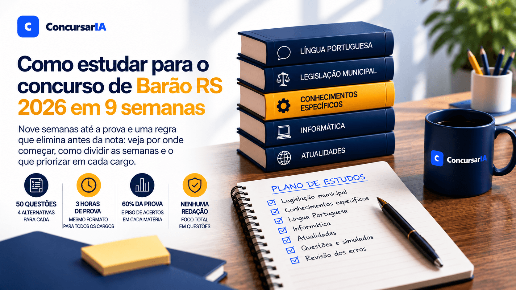 Como estudar para o concurso de Barão RS 2026 em 9 semanas