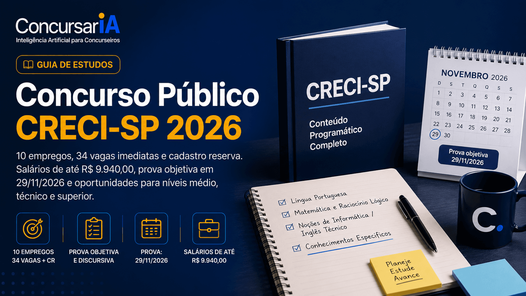 Como estudar para o concurso CRECI-SP 2026 em 12 semanas