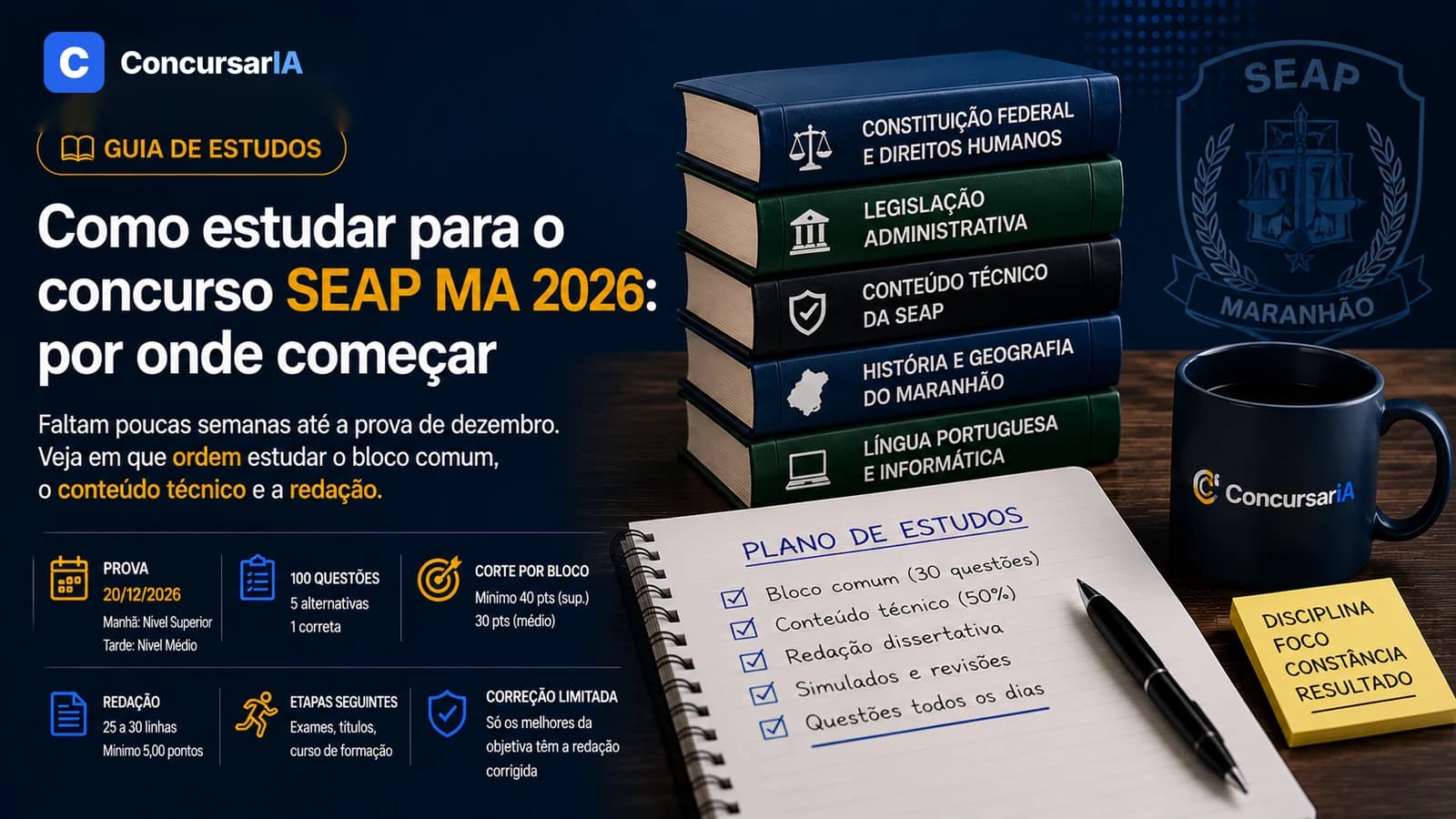 Como estudar para o concurso SEAP MA 2026: por onde começar