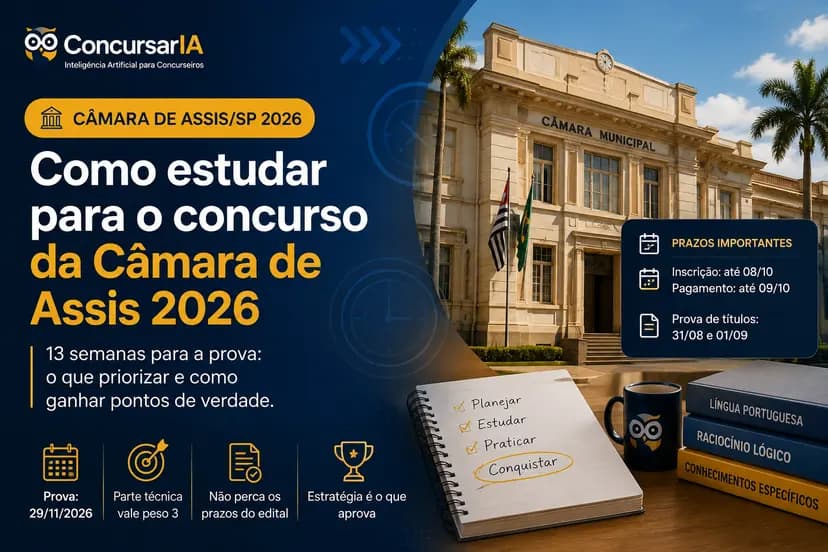 Como estudar para o concurso da Câmara de Assis 2026 em 13 semanas